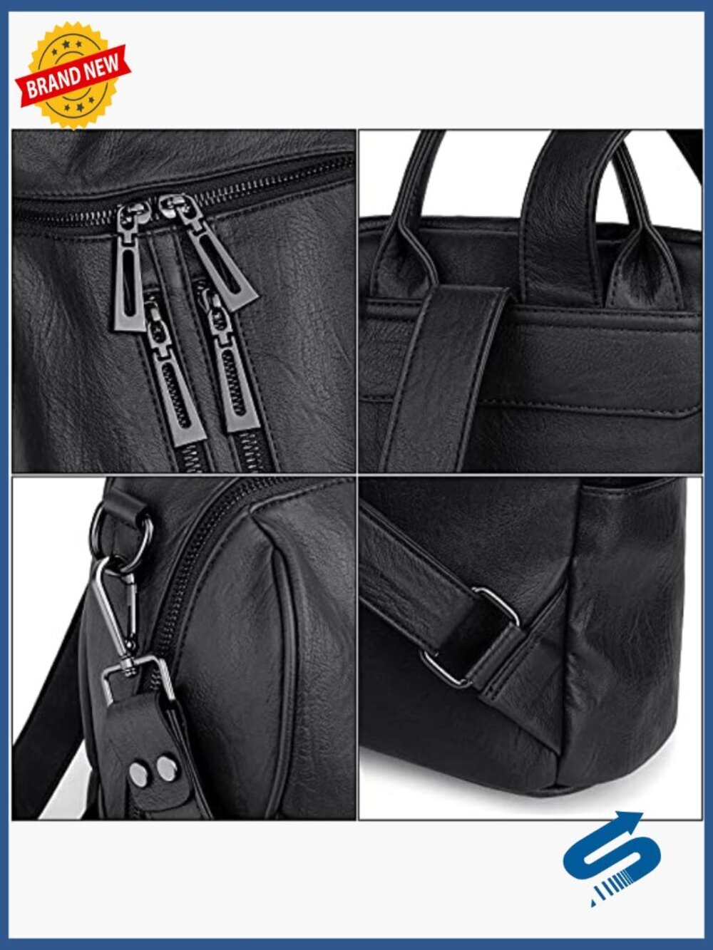 Vegan Leather Convertible Backpack Purse Ladies Rucksack Shoulder Bag - Picture 4 of 7